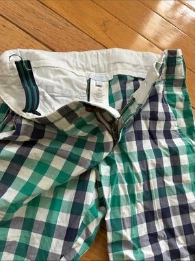 Jacadi Green and Navy Check Flat-Front Shorts